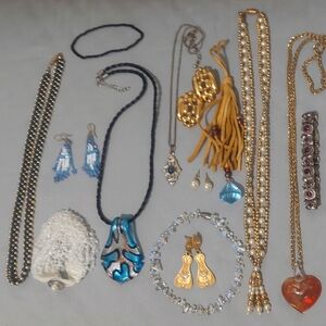 Jewelry LOT: Handblown Glass Pendants, Artisan Beaded Earrings & Bracelet etc